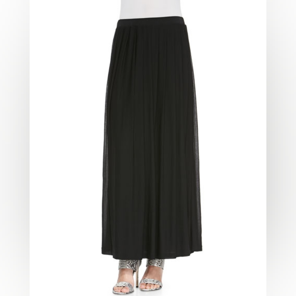 [1X] EILEEN FISHER Silk Black Pleated A-Line Skirt
